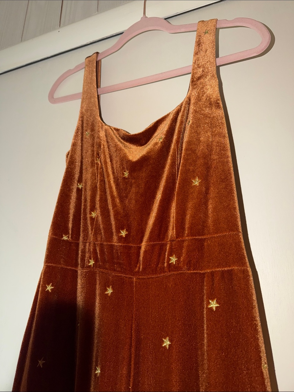 Velvet Star-Embroidered Jumpsuit - Rust Brown